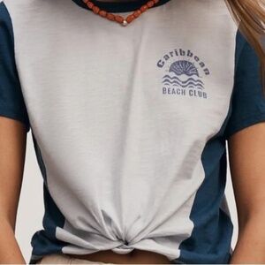 Anthropologie The Bennie Cotton-Slub Tee Blue T-Shirt CARIBBEAN BEACH CLUB NWT